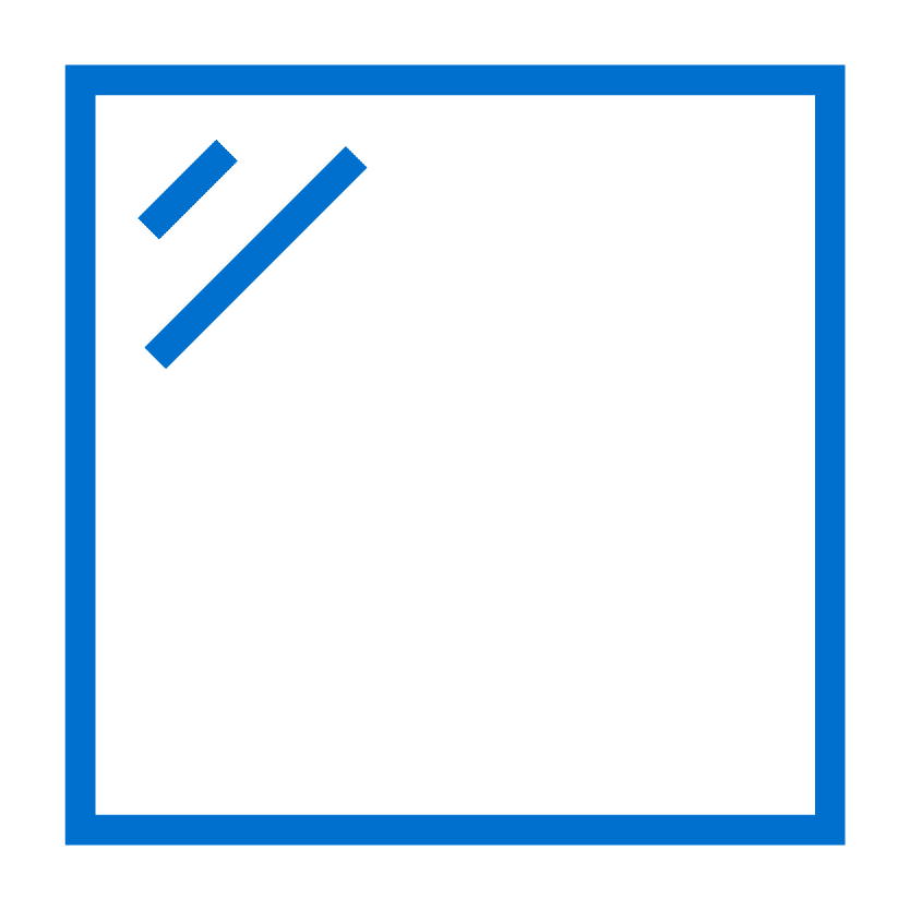 A blue outlined square with a smaller blue diagonal line and square positioned near the top left corner inside the larger square.