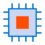 ultimaker-08 A solid orange square centered inside a larger light blue square with a blue border and protruding lines resembling a simplified microchip.